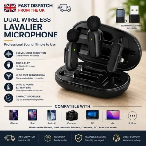 Wireless Microphone Lavalier Clip Mic Audio Video Recording For Apple & Android