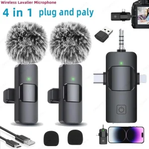 4 In 1 Wireless Lavalier Microphone for iPhone Android USB-C 3.5mm Recording
