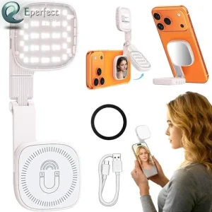 Magnetic Portable Selfie Light 360° LED Fill Lights w/Mirror for iPhone Samsung