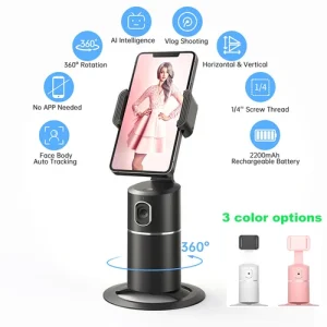 360° Rotating T2 AI Auto Face Tracking Camera Phone Mount Tripod Stand for Live