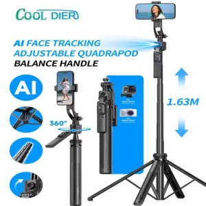 DT Tripod 1.6M 360° AI Auto Face Tracking Phone Holder Smart Selfie Stick